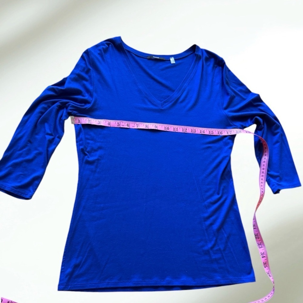 Tahari Blue V-Neck Top Three-Quarter Sleeve Large - Picture 8 of 12